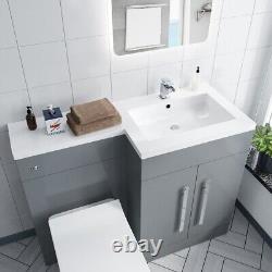 Nes Home Grey RH 1100mm Vanity Cabinet Basin Sink & BTW WC Toilet Flat Pack