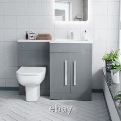 Nes Home Grey RH 1100mm Vanity Cabinet Basin Sink & BTW WC Toilet Flat Pack