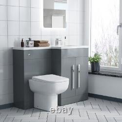 Nes Home Grey RH 1100mm Vanity Cabinet Basin Sink & BTW WC Toilet Flat Pack