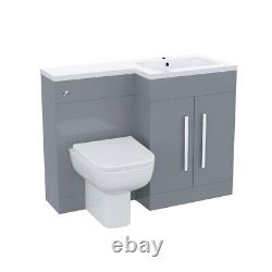 Nes Home Grey RH 1100mm Vanity Cabinet Basin Sink & BTW WC Toilet Flat Pack