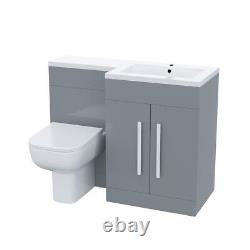 Nes Home Grey RH 1100mm Vanity Cabinet Basin Sink & BTW WC Toilet Flat Pack