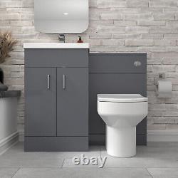 Nes Home Grey Vanity Basin Cabinet, WC Unit & Comfort Back To Wall Toilet