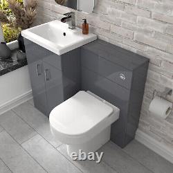 Nes Home Grey Vanity Basin Cabinet, WC Unit & Comfort Back To Wall Toilet