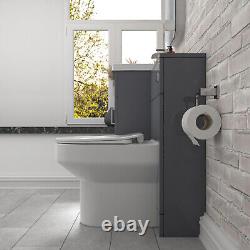 Nes Home Grey Vanity Basin Cabinet, WC Unit & Comfort Back To Wall Toilet