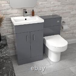 Nes Home Grey Vanity Basin Cabinet, WC Unit & Comfort Back To Wall Toilet