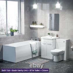 Nes Home High Gloss White 600mm Bathroom Vanity WC Unit BTW Toilet & Bath Set