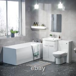 Nes Home High Gloss White 600mm Bathroom Vanity WC Unit BTW Toilet & Bath Set