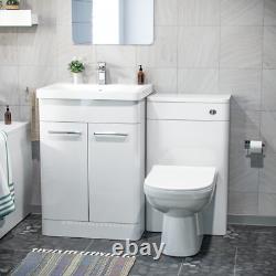 Nes Home High Gloss White 600mm Bathroom Vanity WC Unit BTW Toilet & Bath Set