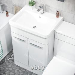 Nes Home High Gloss White 600mm Bathroom Vanity WC Unit BTW Toilet & Bath Set