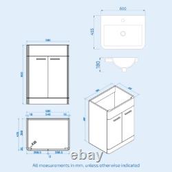 Nes Home High Gloss White 600mm Bathroom Vanity WC Unit BTW Toilet & Bath Set