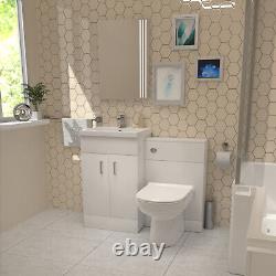 Nes Home L-Shaped LH Shower Bath Floor Standing White Basin Vanity BTW Toilet