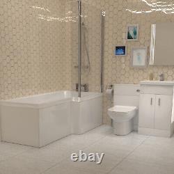 Nes Home L-Shaped RH Shower Bath Floor Standing White Basin Vanity BTW Toilet