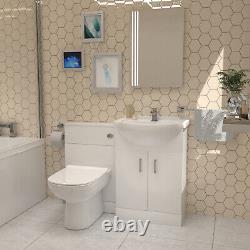 Nes Home L-Shaped RH Shower Bath, White Basin Vanity Unit with WC & BTW Toilet