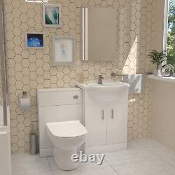 Nes Home L-Shaped RH Shower Bath, White Basin Vanity Unit with WC & BTW Toilet