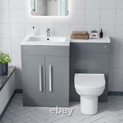 Nes Home LH 1100mm Vanity Basin Unit, WC Unit & Desone Back To Wall Toilet Grey