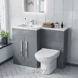 Nes Home LH 1100mm Vanity Basin Unit, WC Unit & Desone Back To Wall Toilet Grey