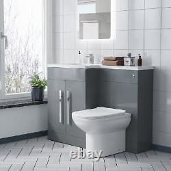 Nes Home LH 1100mm Vanity Basin Unit, WC Unit & Desone Back To Wall Toilet Grey