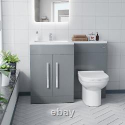 Nes Home LH 1100mm Vanity Basin Unit, WC Unit & Desone Back To Wall Toilet Grey