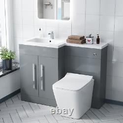 Nes Home LH 1100mm Vanity Basin Unit, WC Unit & Elora Back To Wall Toilet Grey