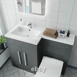 Nes Home LH 1100mm Vanity Basin Unit, WC Unit & Elora Back To Wall Toilet Grey