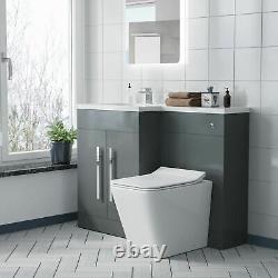 Nes Home LH 1100mm Vanity Basin Unit, WC Unit & Elora Back To Wall Toilet Grey