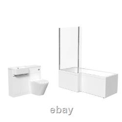 Nes Home LH Basin Black Handle WC Unit BTW Toilet L Shape LH Bath & Panel Screen