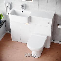 Nes Home LH Basin Vanity Unit With Brushed Brass Handles, WC Unit & Toilet