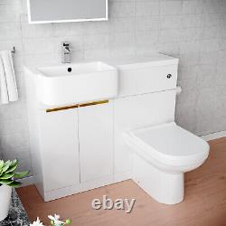 Nes Home LH Basin Vanity Unit With Brushed Brass Handles, WC Unit & Toilet