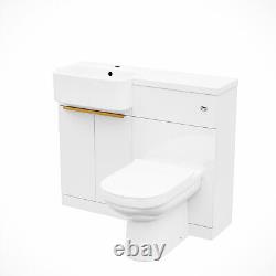 Nes Home LH Basin Vanity Unit With Brushed Brass Handles, WC Unit & Toilet