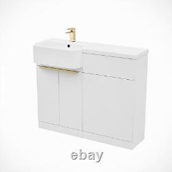 Nes Home Left Hand Brushed Brass Handles Basin Vanity Unit With Tap & WC Unit