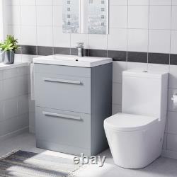 Nes Home Matte Grey 600mm 2 Drawer Vanity Basin Unit & Close Coupled Toilet