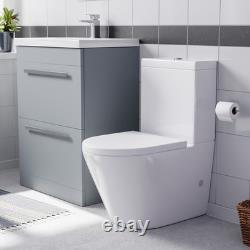 Nes Home Matte Grey 600mm 2 Drawer Vanity Basin Unit & Close Coupled Toilet