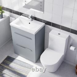 Nes Home Matte Grey 600mm 2 Drawer Vanity Basin Unit & Close Coupled Toilet