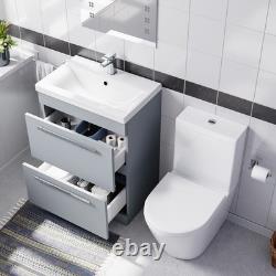 Nes Home Matte Grey 600mm 2 Drawer Vanity Basin Unit & Close Coupled Toilet