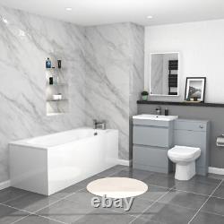 Nes Home Matte Grey 600mm PVC 2 Drawers Vanity WC Unit BTW Toilet and Bath Set