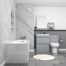Nes Home Matte Grey 600mm PVC 2 Drawers Vanity WC Unit BTW Toilet and Bath Set