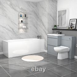 Nes Home Matte Grey 600mm PVC 2 Drawers Vanity WC Unit BTW Toilet and Bath Set