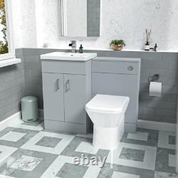 Nes Home Matte Grey Vanity Basin Cabinet WC Unit & Rimless Back To Wall Toilet