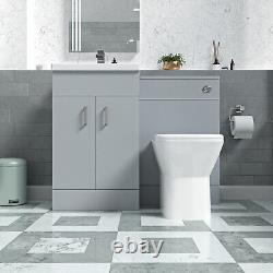 Nes Home Matte Grey Vanity Basin Cabinet WC Unit & Rimless Back To Wall Toilet