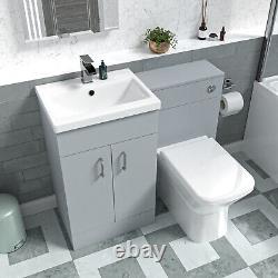 Nes Home Matte Grey Vanity Basin Cabinet WC Unit & Rimless Back To Wall Toilet