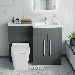 Nes Home RH 1100mm Vanity Basin Unit, WC Unit & Elora Back To Wall Toilet Grey