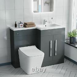 Nes Home RH 1100mm Vanity Basin Unit, WC Unit & Elora Back To Wall Toilet Grey