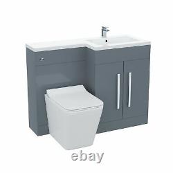 Nes Home RH 1100mm Vanity Basin Unit, WC Unit & Elora Back To Wall Toilet Grey