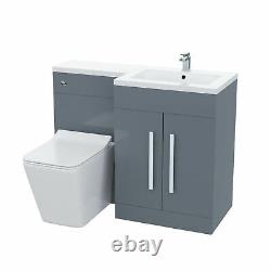 Nes Home RH 1100mm Vanity Basin Unit, WC Unit & Elora Back To Wall Toilet Grey