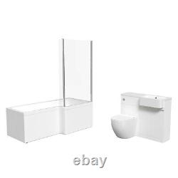 Nes Home RH Basin Brass Handle WC Unit L Shape Bath BTW Toilet & Panel Screen