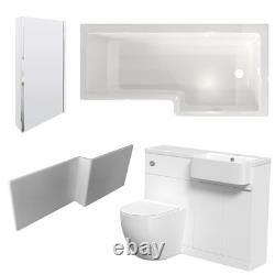 Nes Home RH Basin Cabinet WC Unit L Shape Bath BTW Toilet & Panel Screen