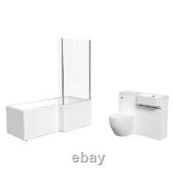 Nes Home RH Basin Cabinet WC Unit L Shape RH Bath BTW Toilet & Panel Screen