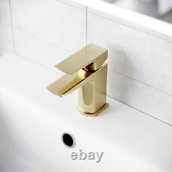 Nes Home RH Basin Vanity Unit With Brushed Brass Handles, WC Unit, Tap & Toilet
