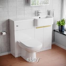 Nes Home RH Basin Vanity Unit With Brushed Brass Handles, WC Unit & Toilet