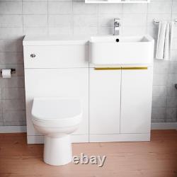 Nes Home RH Basin Vanity Unit With Brushed Brass Handles, WC Unit & Toilet
